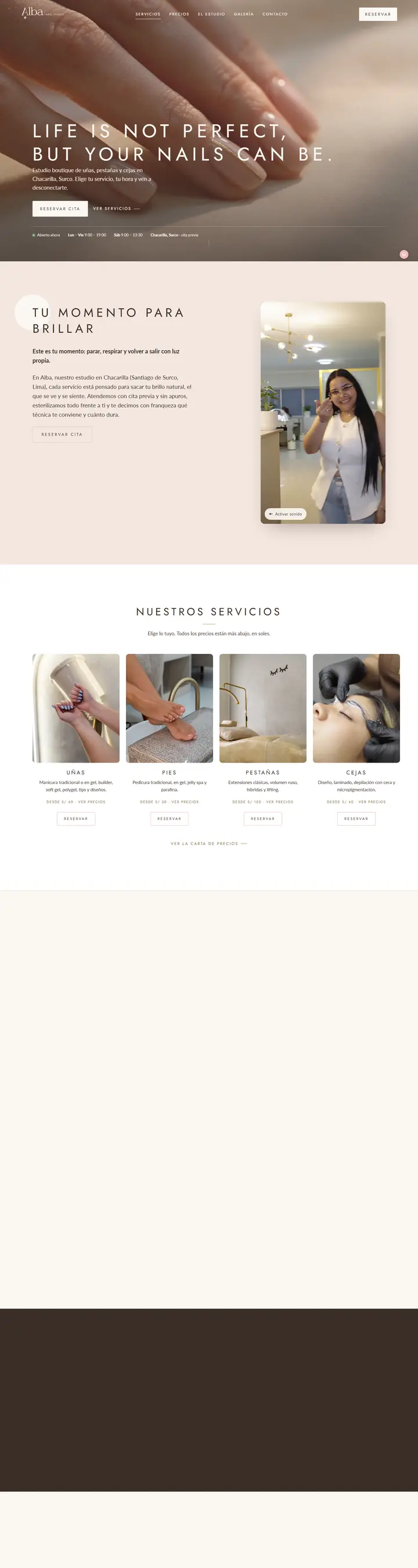 Web de Alba Nail Studio en escritorio