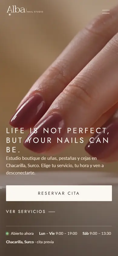 Web de Alba Nail Studio en celular