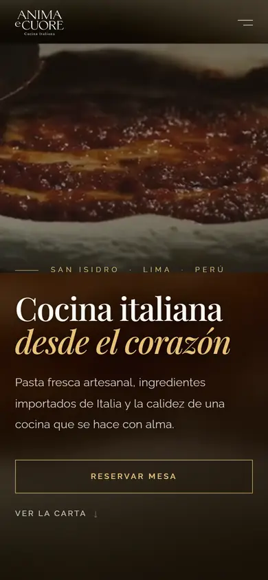 Web de Anima e Cuore en celular