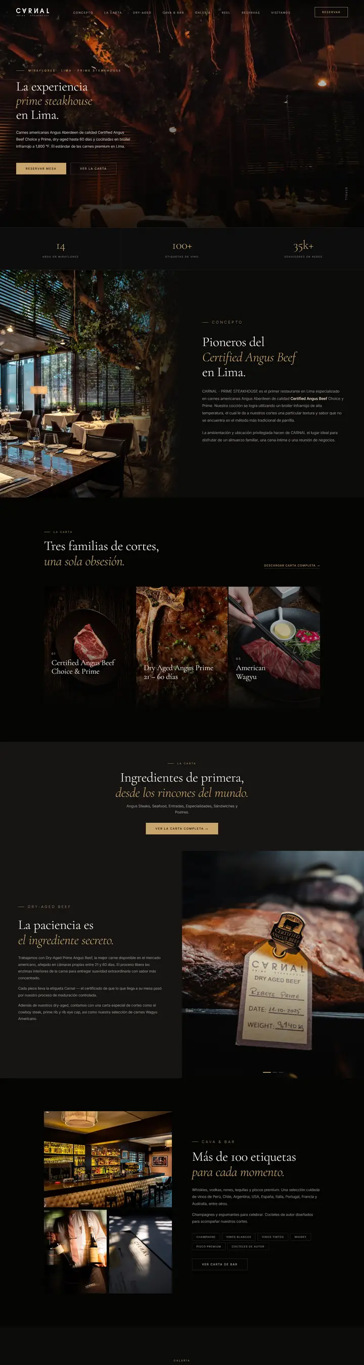 Web de Carnal Prime Steakhouse en escritorio