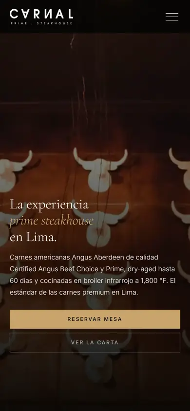 Web de Carnal Prime Steakhouse en celular