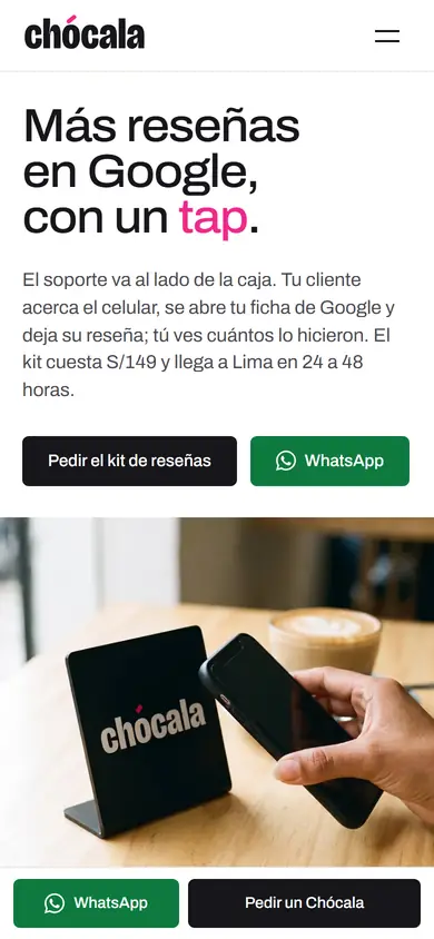 Web de Chócala en celular